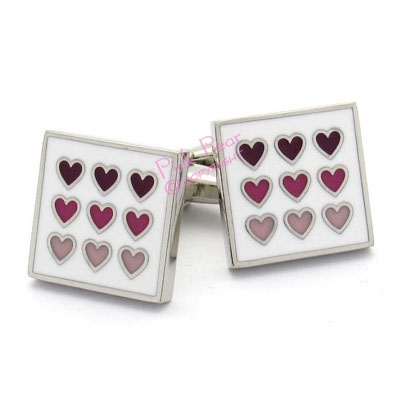 square enamel cufflinks with multiple hearts