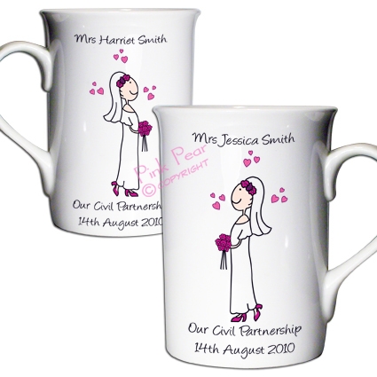 cartoon wedding mug set - mrs & mrs