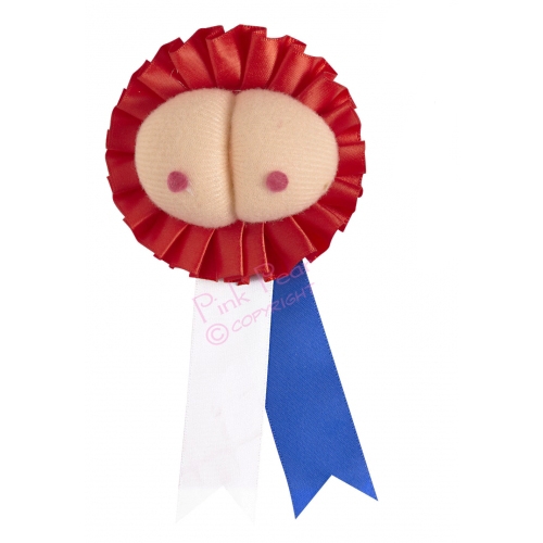 plush boobs ribbon award rosette badge