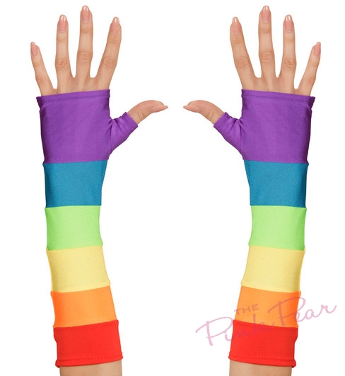 rainbow satin fingerless gloves