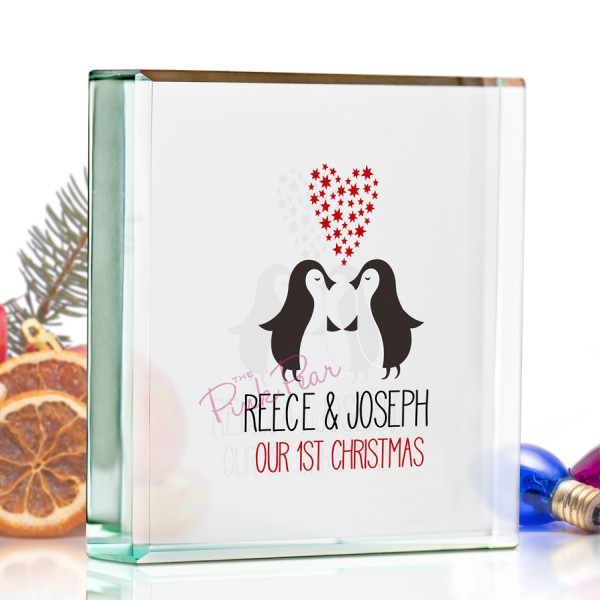 personalised loving penguins glass keepsake