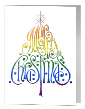 rainbow merry christmas wording tree card