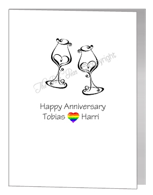 anniversary card - heart wine glasses