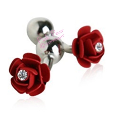 crystal decorated red rose cufflinks