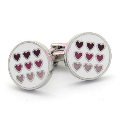 round enamel cufflinks with multiple hearts