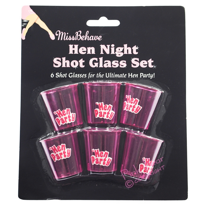 pink hen party shot glasses (6 pack)