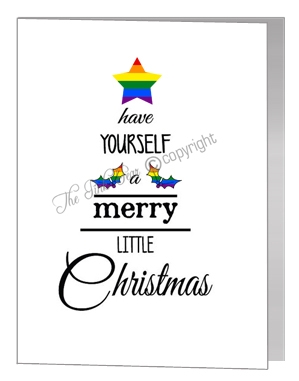 rainbow merry little christmas wording tree card