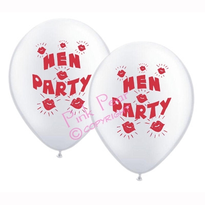 hen party balloons - white with red design