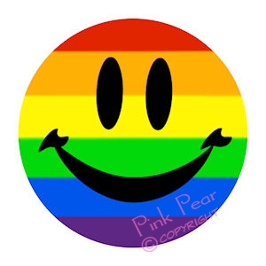 super size rainbow smiley face button badge