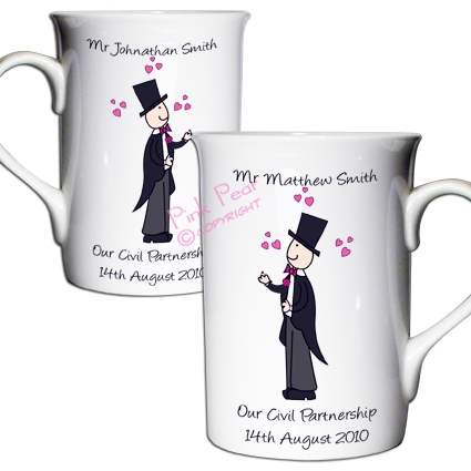 cartoon wedding mug set - mr & mr