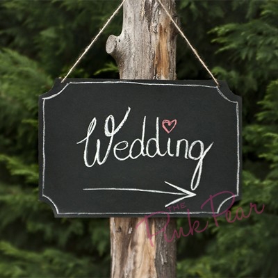 hanging chalkboard sign with chalks