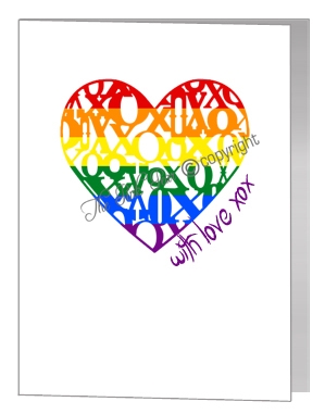 rainbow xox loveheart card