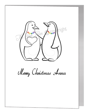 lesbian penguins giving heart - pride xmas