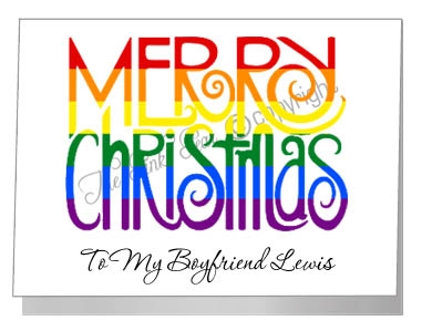 rainbow merry christmas wording card