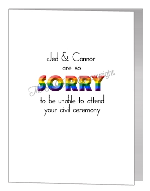 civil partnership with regret - sorry we can't attend card