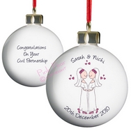 civil partnership bauble - lesbian couple