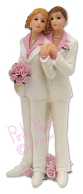 brides cake topper - lesbian couple (white suits)