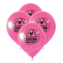 pink 'caution!' hen night balloons
