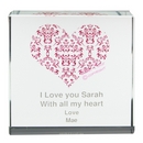 damask red heart large crystal block