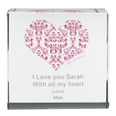 damask red heart large crystal block