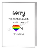 civil partnership with regret - sorry we'd have loved to come card