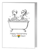 lesbian anniversary card - females in bubble bath