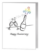 anniversary card - wine bottle & glasses