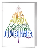 rainbow merry christmas wording tree card
