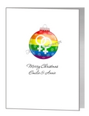rainbow christmas tree bauble card - female lesbian symbol