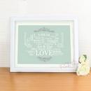 personalised wedding typographic art poster - white frame