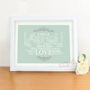 personalised wedding typographic art poster - white frame