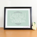 personalised wedding typographic art poster - black frame