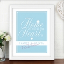personalised wedding typographic art poster home is where... white frame