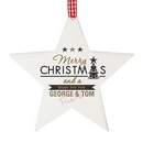 personalised merry christmas and a happy new year wooden star decoration