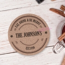 eat, drink and be merry personalised cork coasters