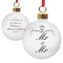 personalised ornate swirl wedding bauble - mr & mr