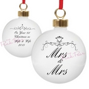 personalised ornate swirl wedding bauble - mrs & mrs