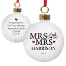 personalised wedding bauble with hearts - mrs & mrs